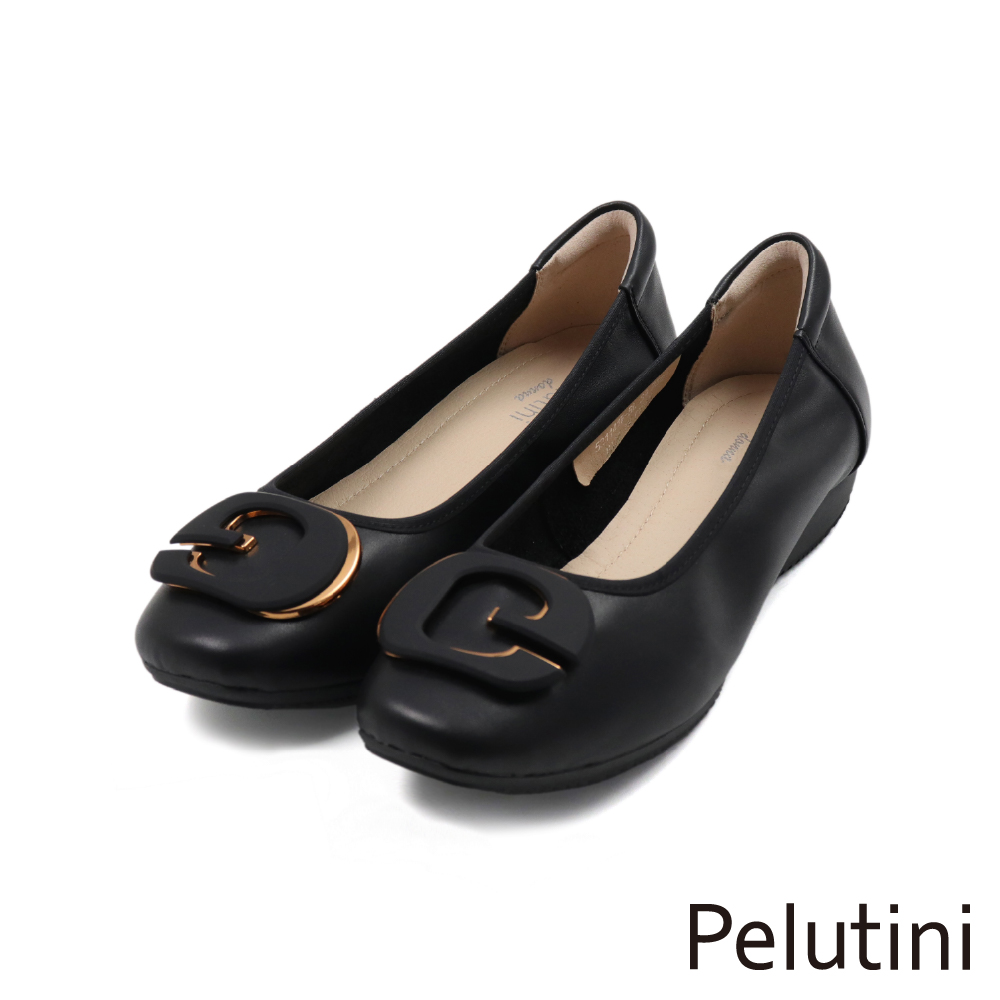 【Pelutini】防磨腳造型飾扣軟墊娃娃鞋 黑色(531141W-BL)