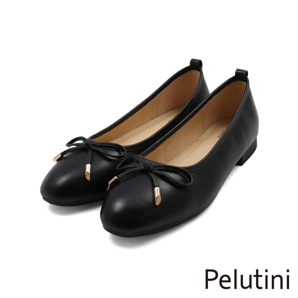 【Pelutini】經典舒適蝴蝶結繫繩娃娃鞋 黑色(531146W-BL)