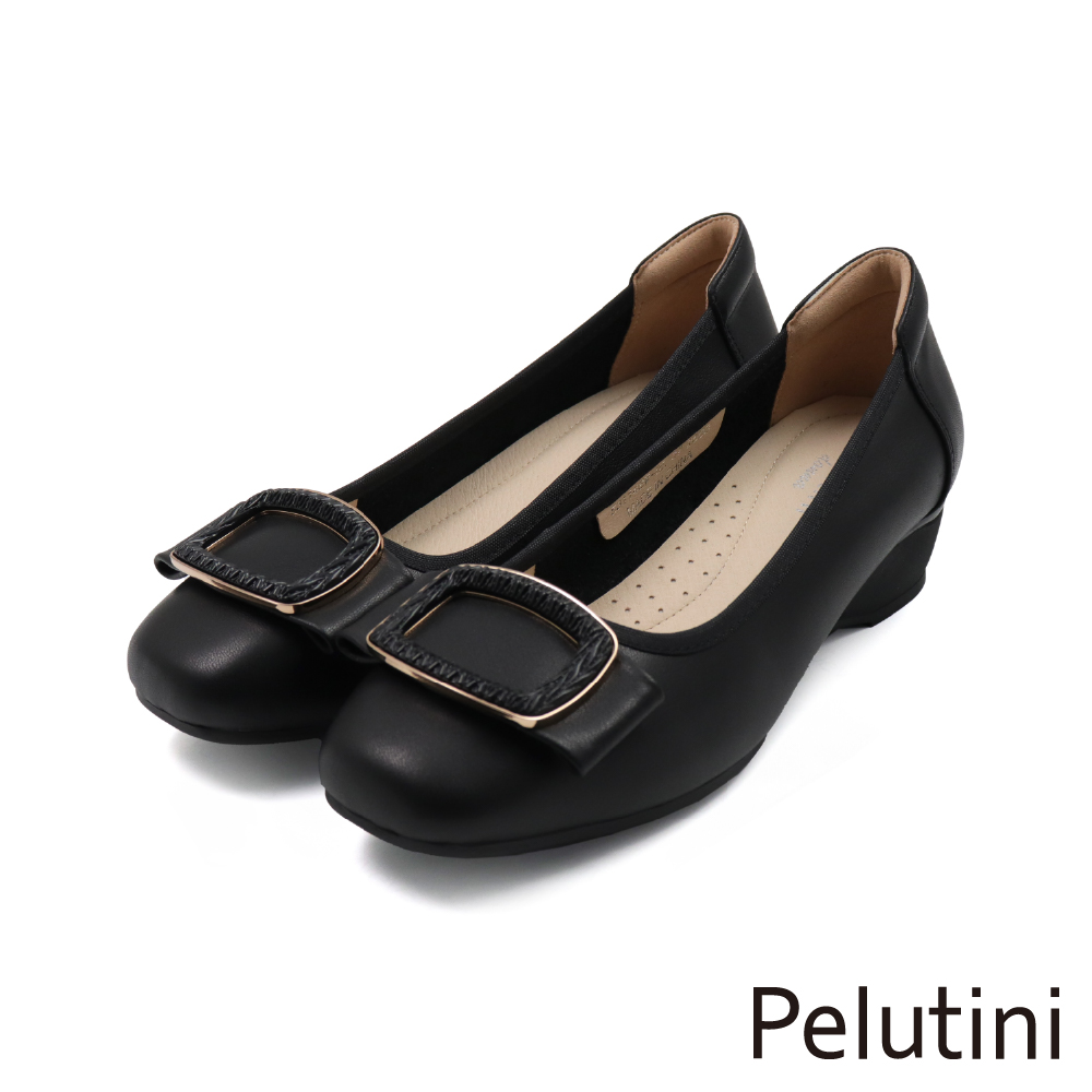 【Pelutini】經典蝴蝶金圈飾扣造型軟墊娃娃鞋 黑色(531148W-BL)