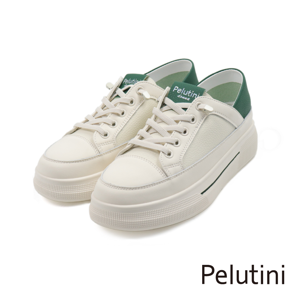 【Pelutini】撞色造型增高厚底綁帶休閒鞋 綠色(535119W-WHGR)
