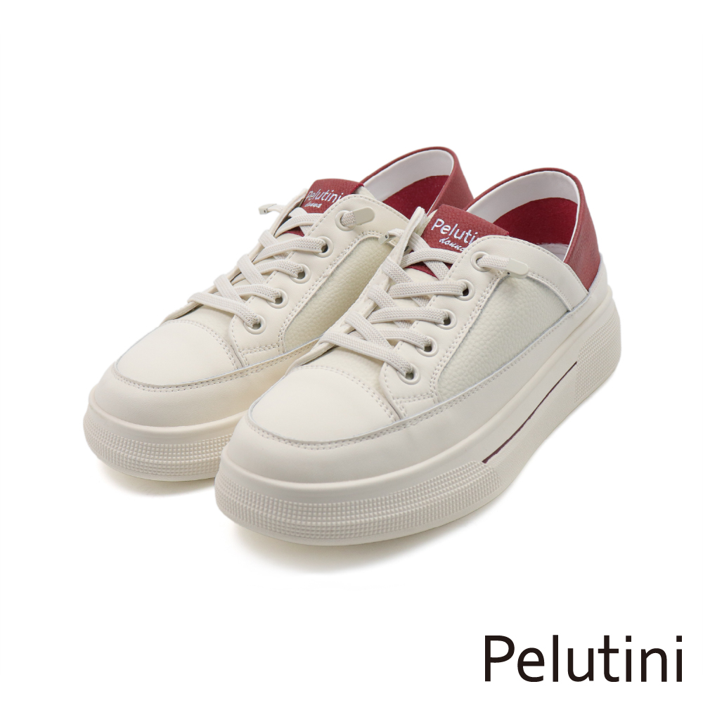 【Pelutini】撞色造型增高厚底綁帶休閒鞋 紅色(535119W-WHRE)
