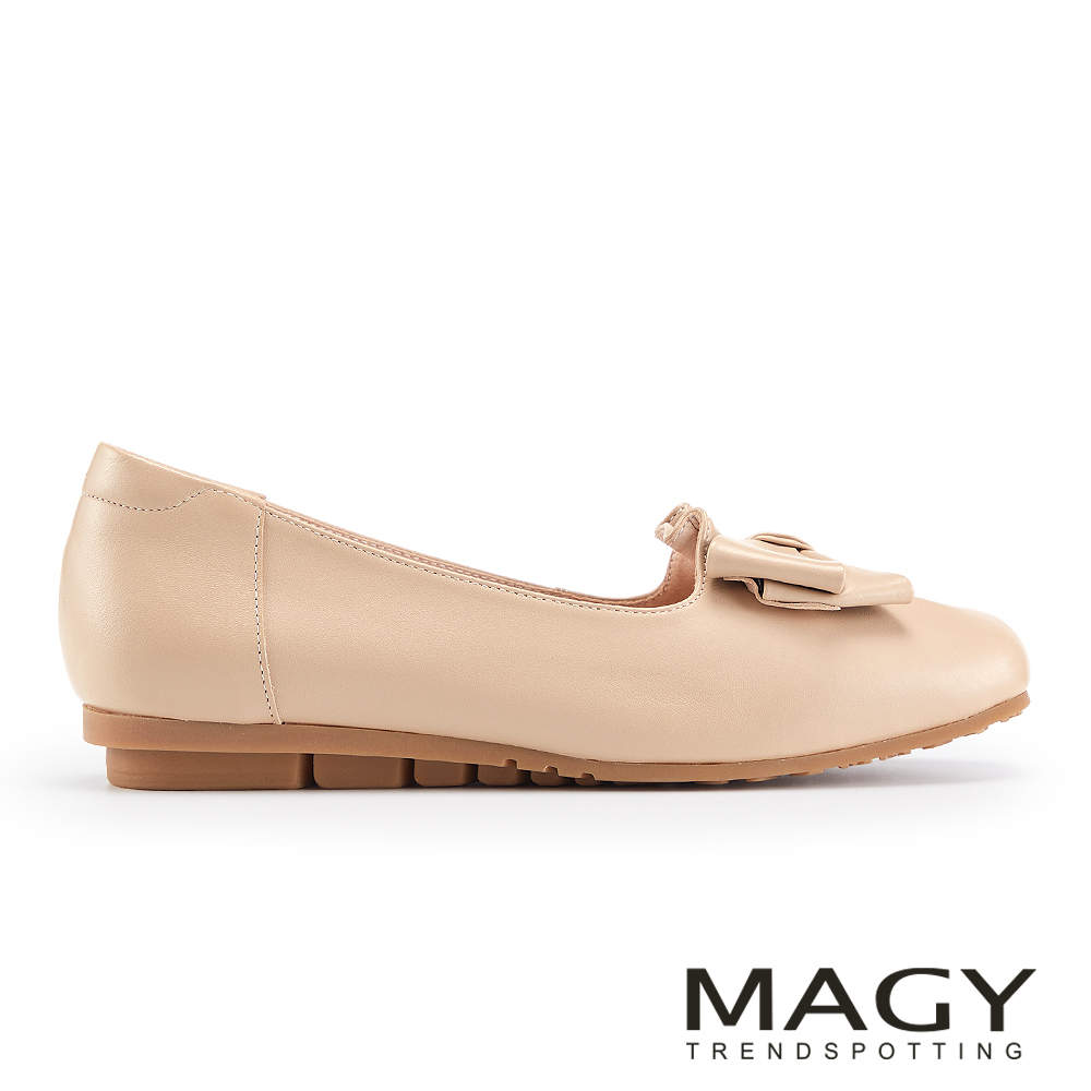 MAGY 抓皺寬版蝴蝶結方頭平底鞋 粉色 #15210
