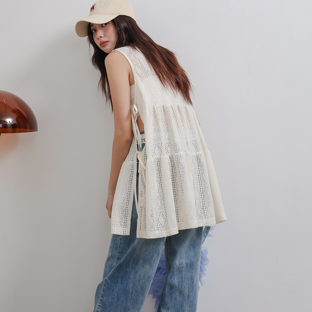 側打結緹花蕾絲傘背心-杏【KT224249】_2