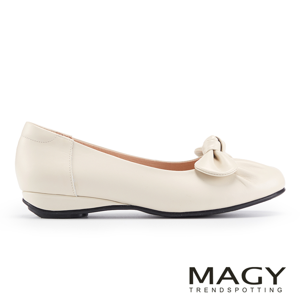 MAGY 扭結造型蝴蝶結楔型低跟鞋 米色 #15215