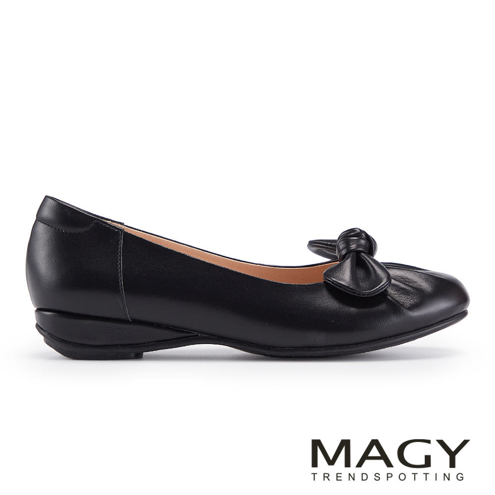 MAGY 扭結造型蝴蝶結楔型低跟鞋 黑色 #15215