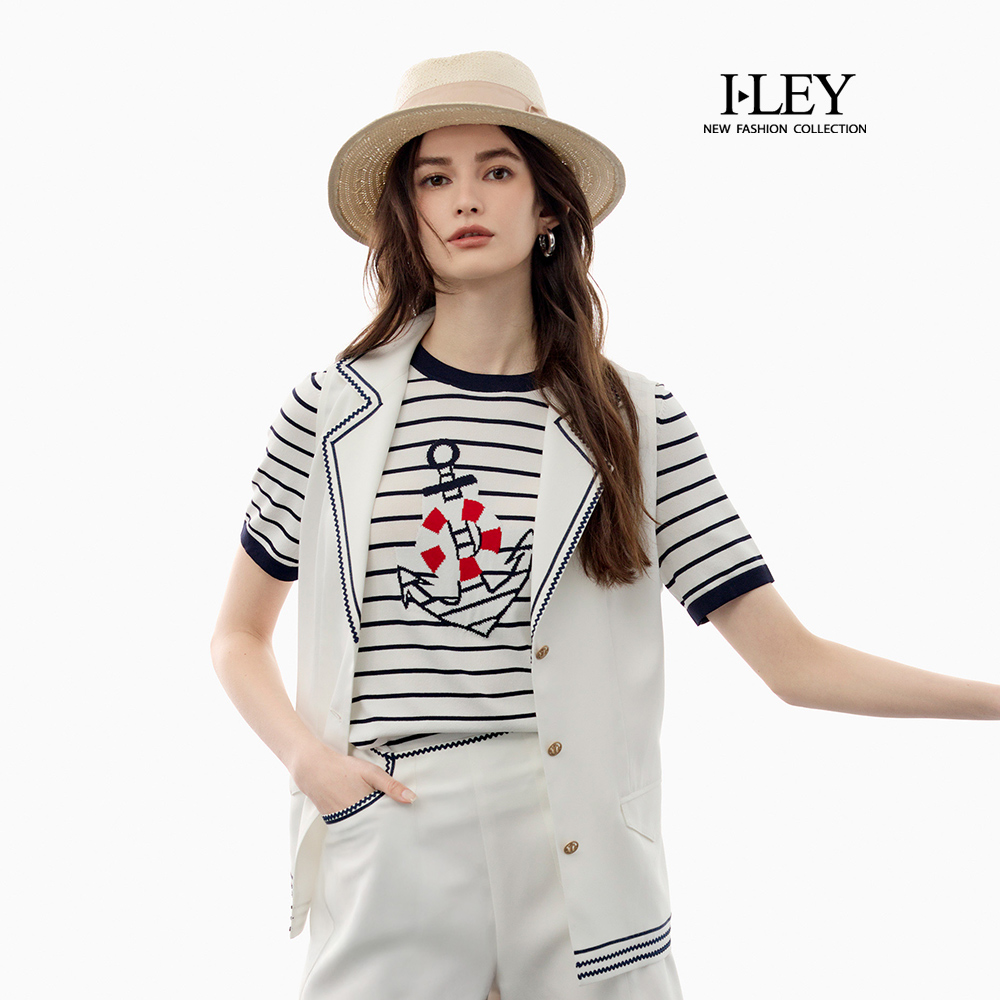 ILEY伊蕾 海軍風異材質拼接背心外套(白；M-XL)_0