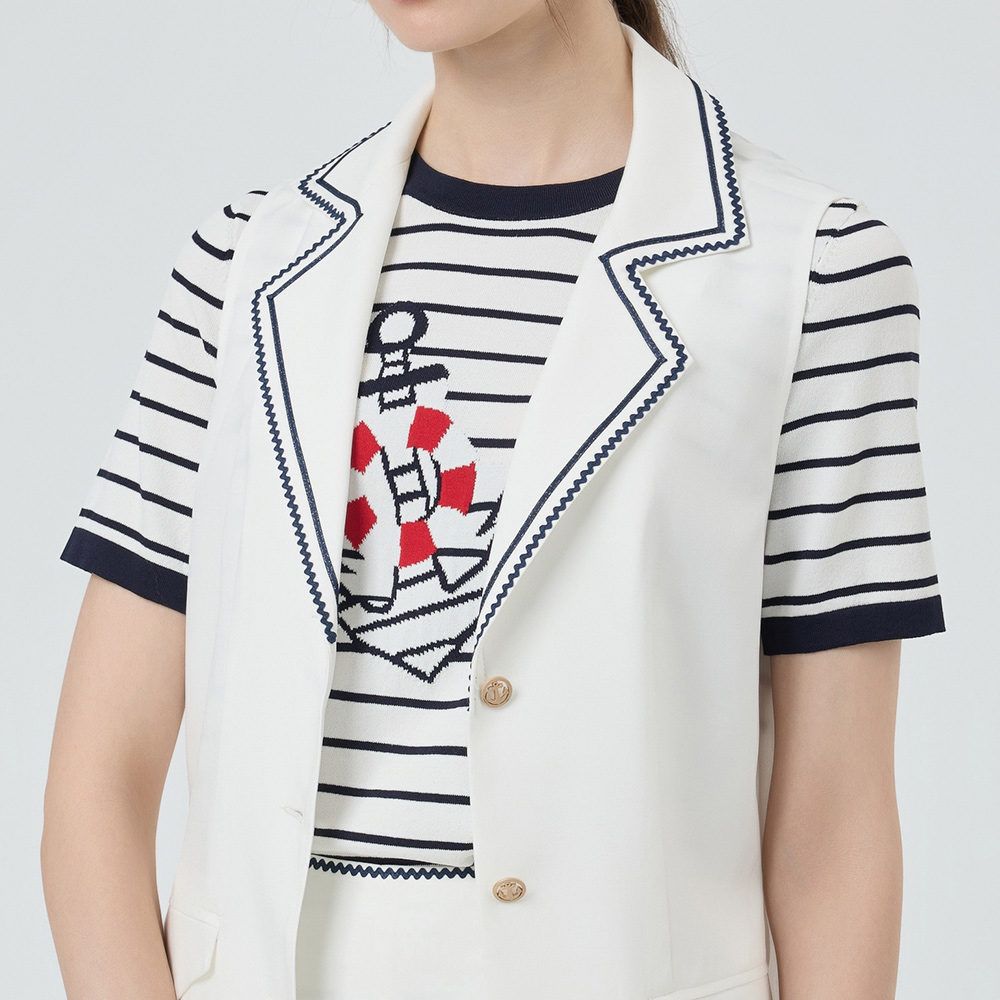 ILEY伊蕾 海軍風異材質拼接背心外套(白；M-XL)_2