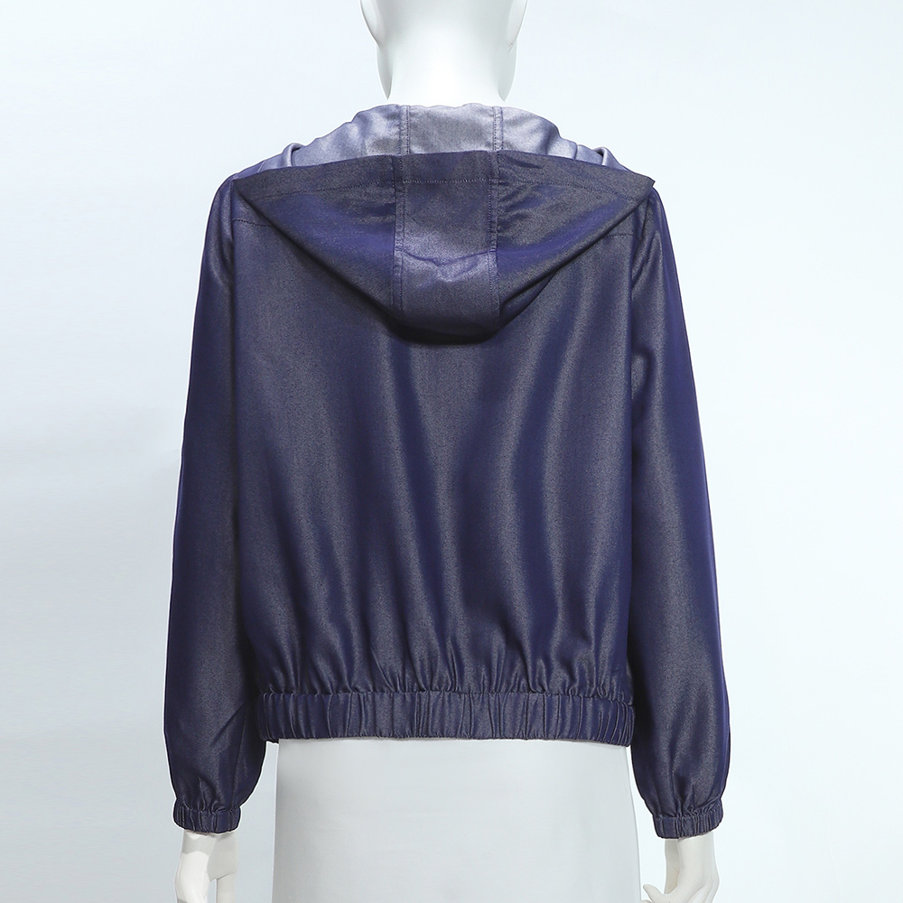 ILEY伊蕾 緞面光澤縲縈連帽牛仔外套(藍；M-XL)_4