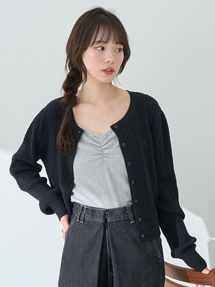 細麻花編織品牌刺繡薄針織罩衫(01000114400) - earth music&ecology