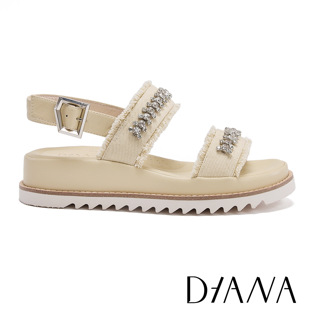 DIANA 雙寬帶牛仔布鑽條厚底涼鞋 米色 #55054