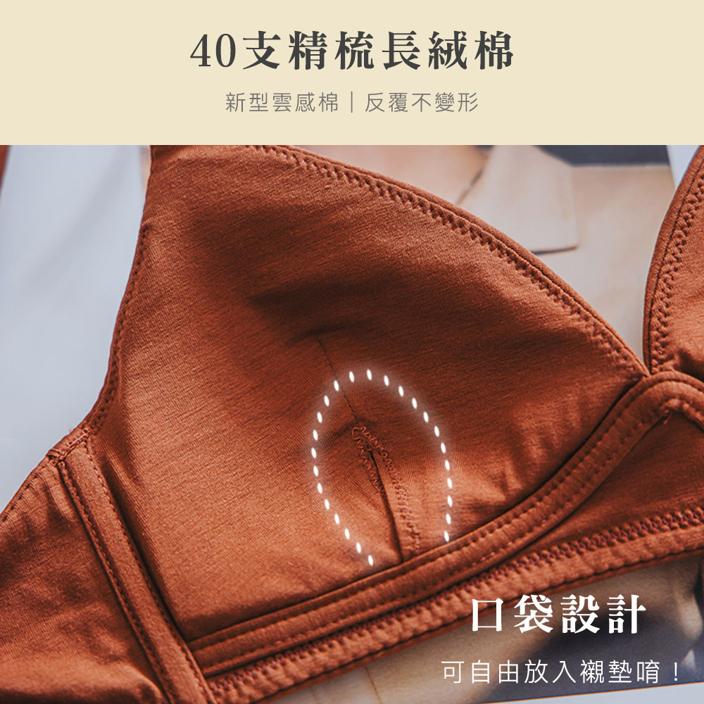 棉感時光 莫代爾棉V胸無鋼圈內衣 B580 (黑)_9