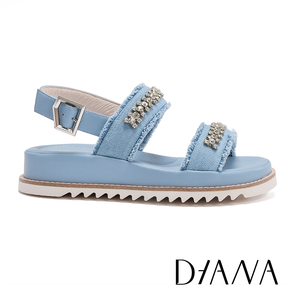 DIANA 雙寬帶牛仔布鑽條厚底涼鞋 藍色 #55054