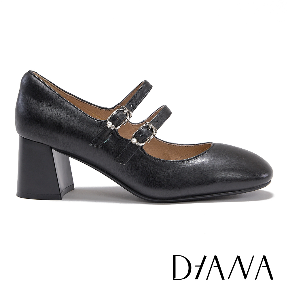 DIANA  羊皮復古雙帶瑪莉珍高跟鞋 黑色 #55250