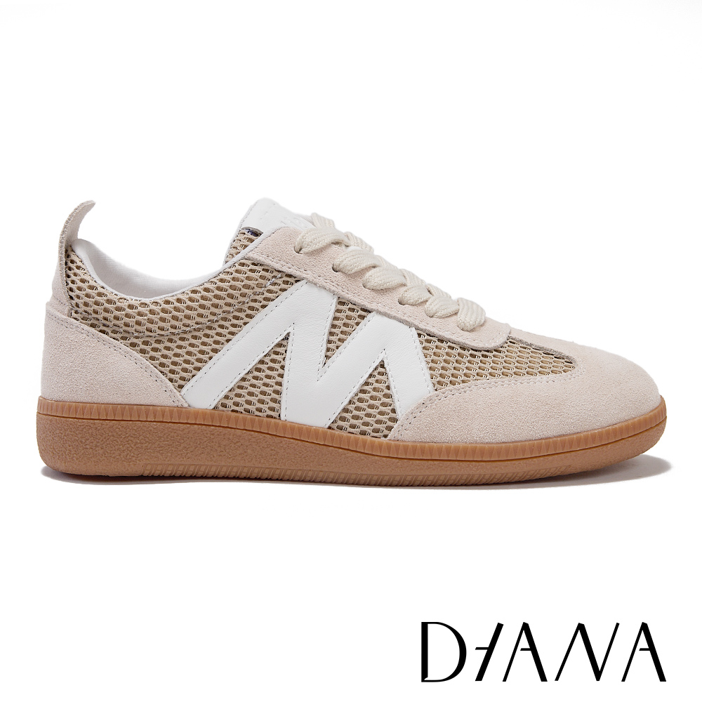 DIANA  磨砂牛拼接網布厚底休閒鞋 可可 #55357