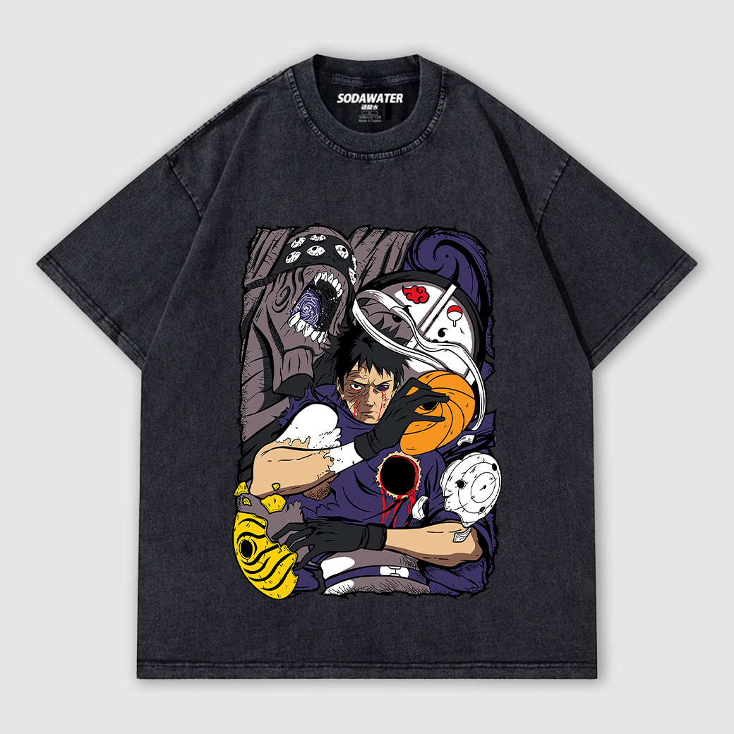 宇智波帶土 外道魔像OBITO-UCHIHA大圖 火影忍者 男女款做舊水洗純棉落肩短T 台灣獨家日本動漫T_0