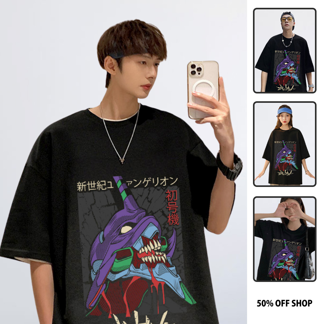 傷痕累累的初號機EVA新世紀福音戰士 大圖 男女款純棉落肩短TEE 台灣獨家日本動漫T_0