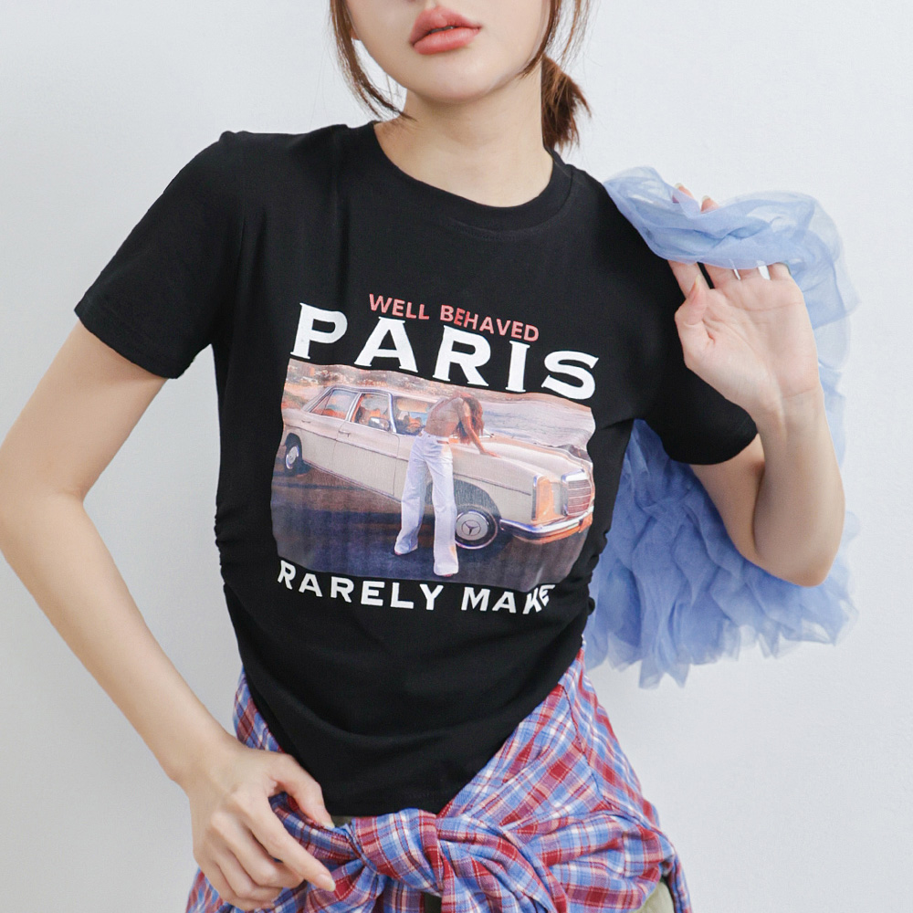 PARIS抓皺短T-黑【KT224324】_2