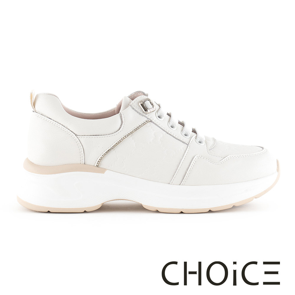 CHOiCE 復古舒適免綁帶水鑽厚底休閒鞋 米色 #38370