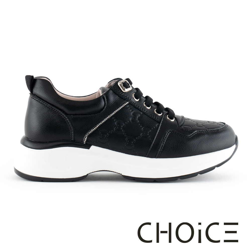 CHOiCE 復古舒適免綁帶水鑽厚底休閒鞋 黑色 #38370