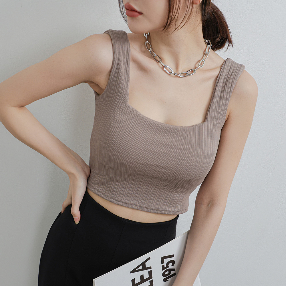 坑紋方領Bra背心-摩卡【KT224369】_0