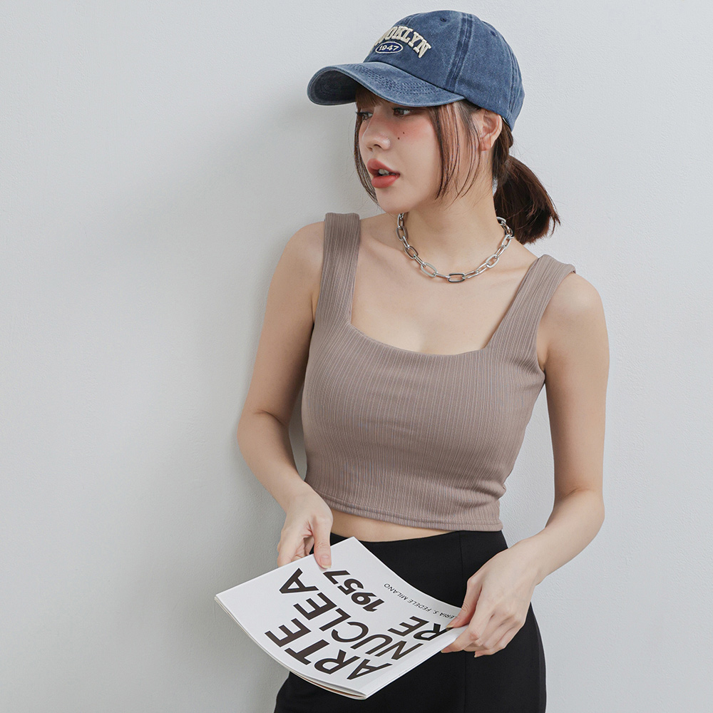 坑紋方領Bra背心-摩卡【KT224369】_4
