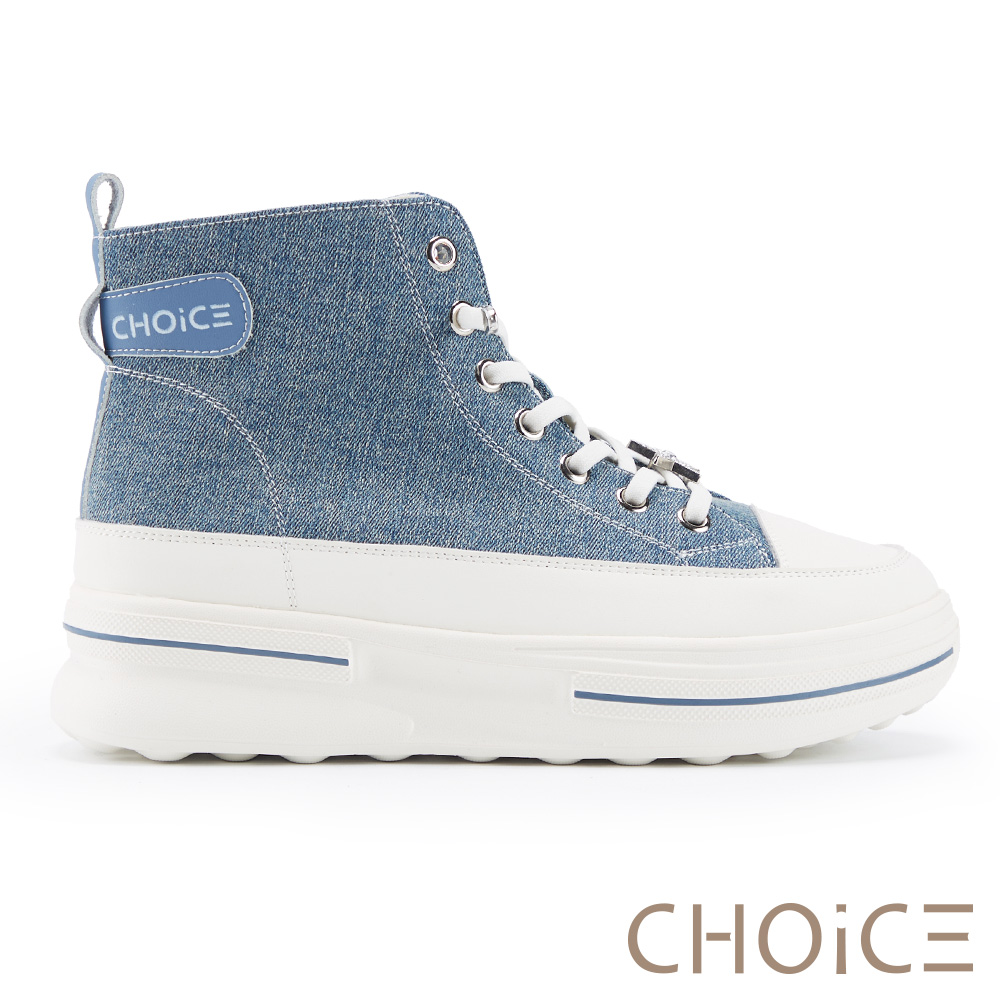 CHOiCE 舒適牛皮厚底高筒休閒鞋 牛仔藍 #37902