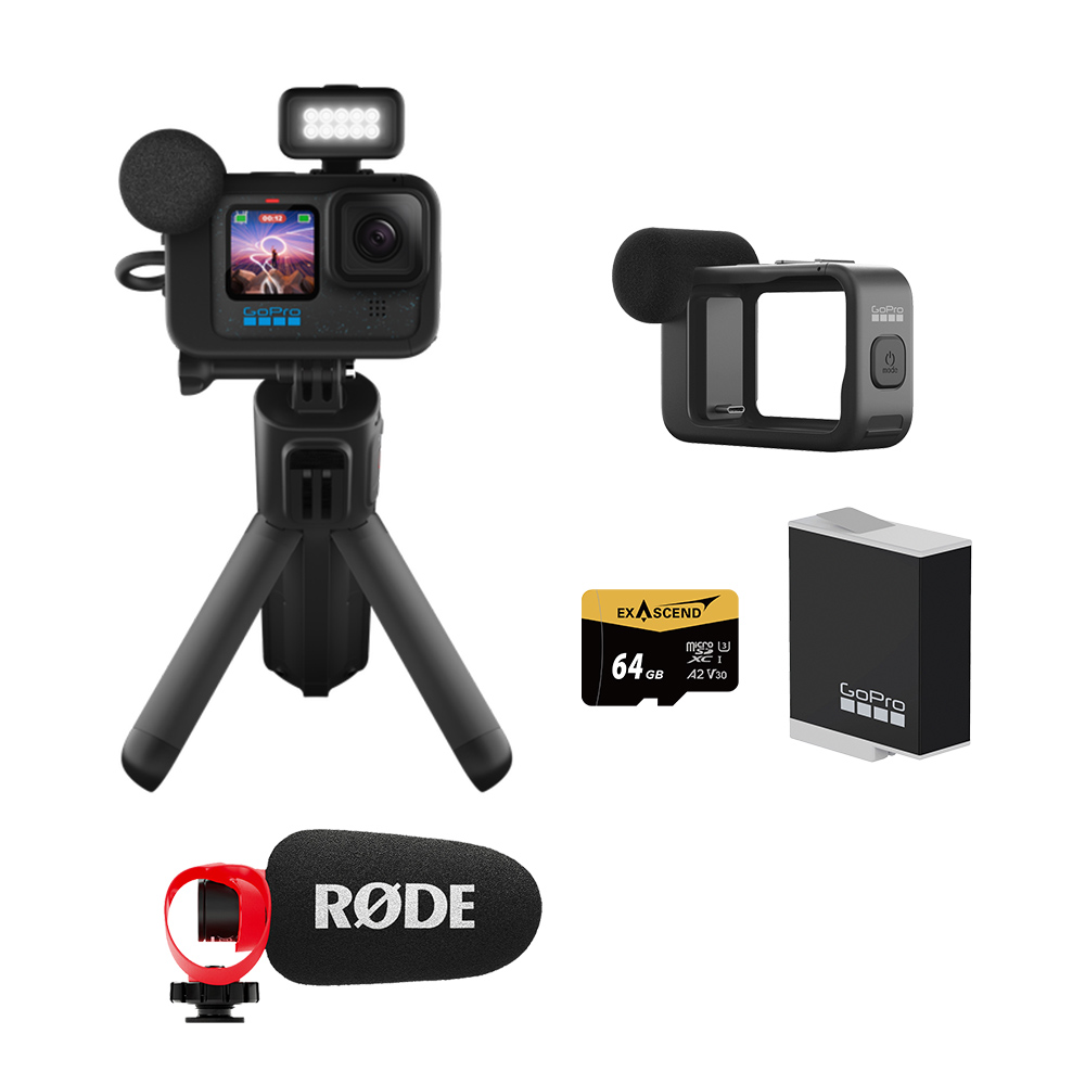 【GoPro】HERO12 Black CE創作者專業收音套組 (HERO12創作者套組+RODE VideoMicroII指向性麥克風+媒體模組+64G記憶卡) 正成公司貨_1