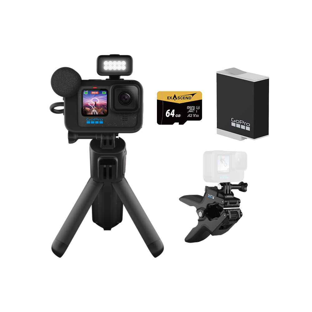 【GoPro】HERO12 Black CE創作者隨夾隨拍套組 (HERO12創作者套組+鯊魚軟管夾+Enduro原廠充電電池+64G記憶卡) 正成公司貨_0