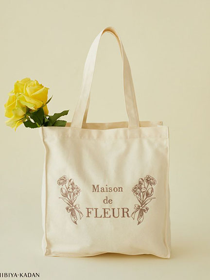 春日花卉圖案方形手提帆布袋(08000394000) - Maison de FLEUR