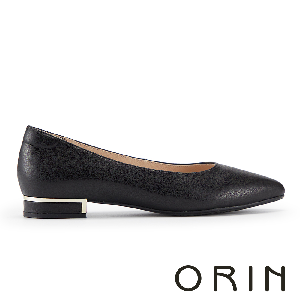 ORIN 真皮簡約素面尖頭低跟鞋 黑色 #25083
