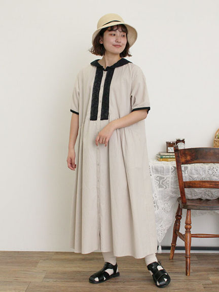 水手服風格蕾絲小翻領短袖洋裝-附襯裙(0F000724110) - Samansa Mos2