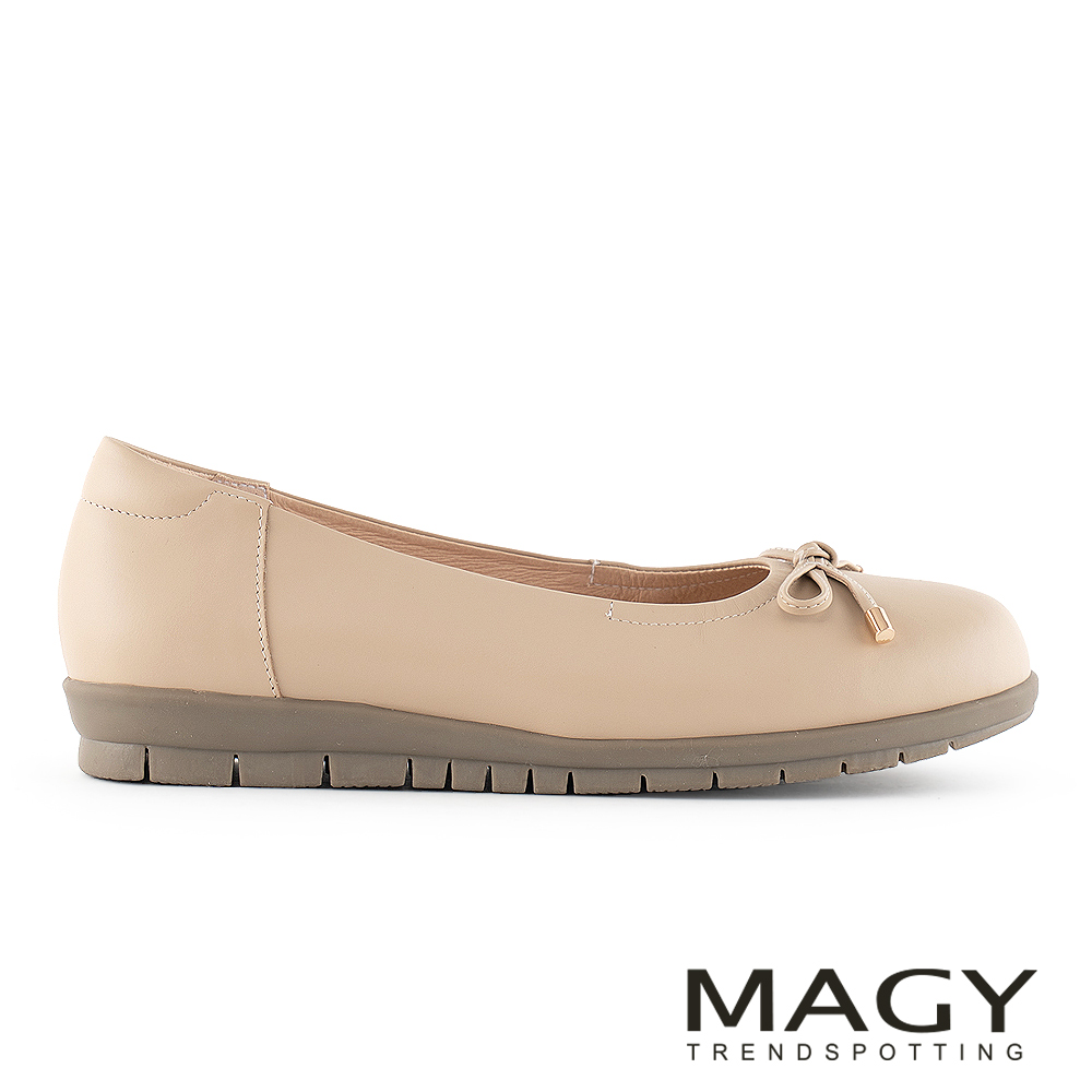 MAGY 真皮親細帶膚蝴蝶結平底休閒鞋 裸色 #15214