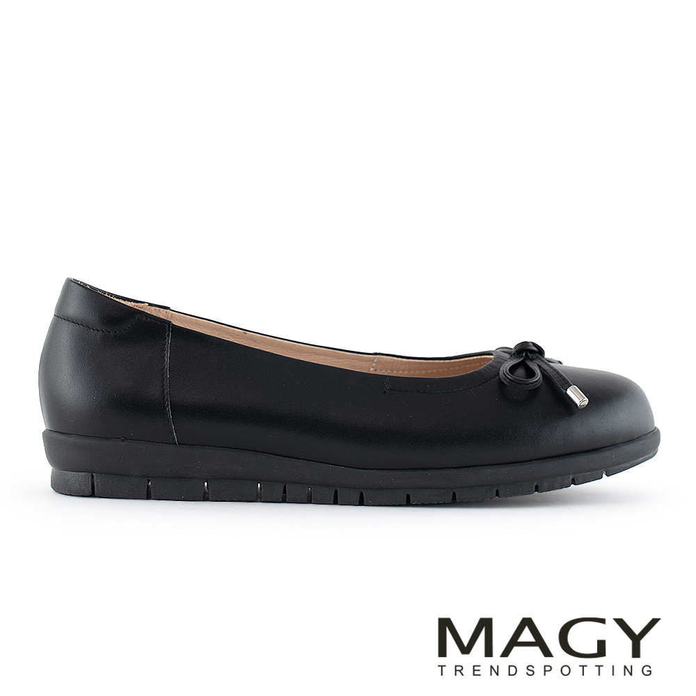 MAGY 真皮親細帶膚蝴蝶結平底休閒鞋 黑色 #15214