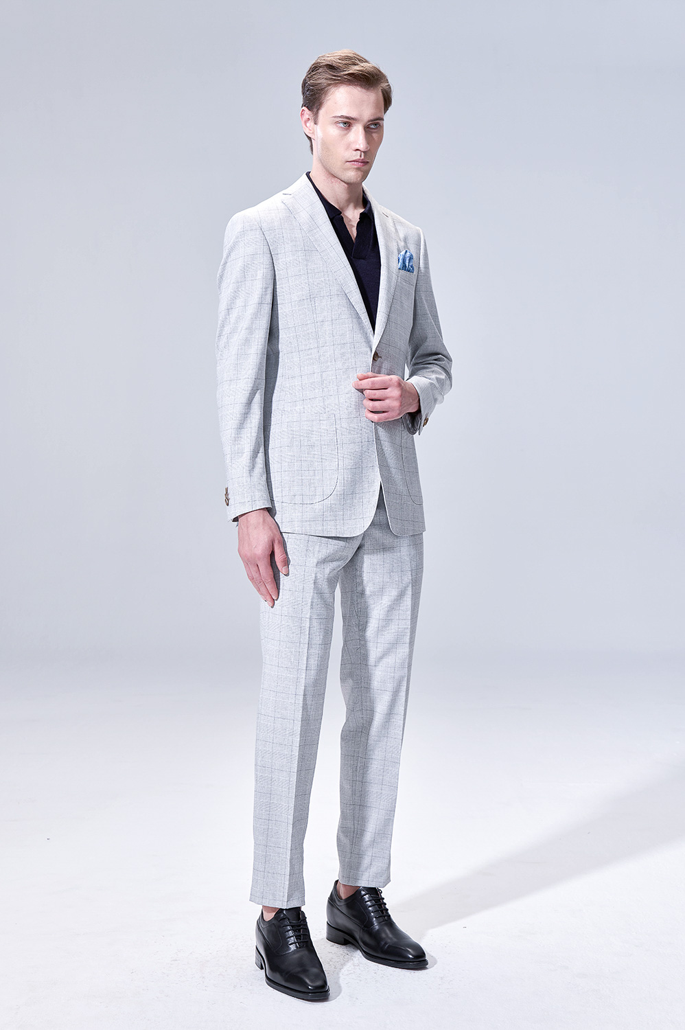 SST&C Light Grey Check Slim Trousers | 00012504004_1