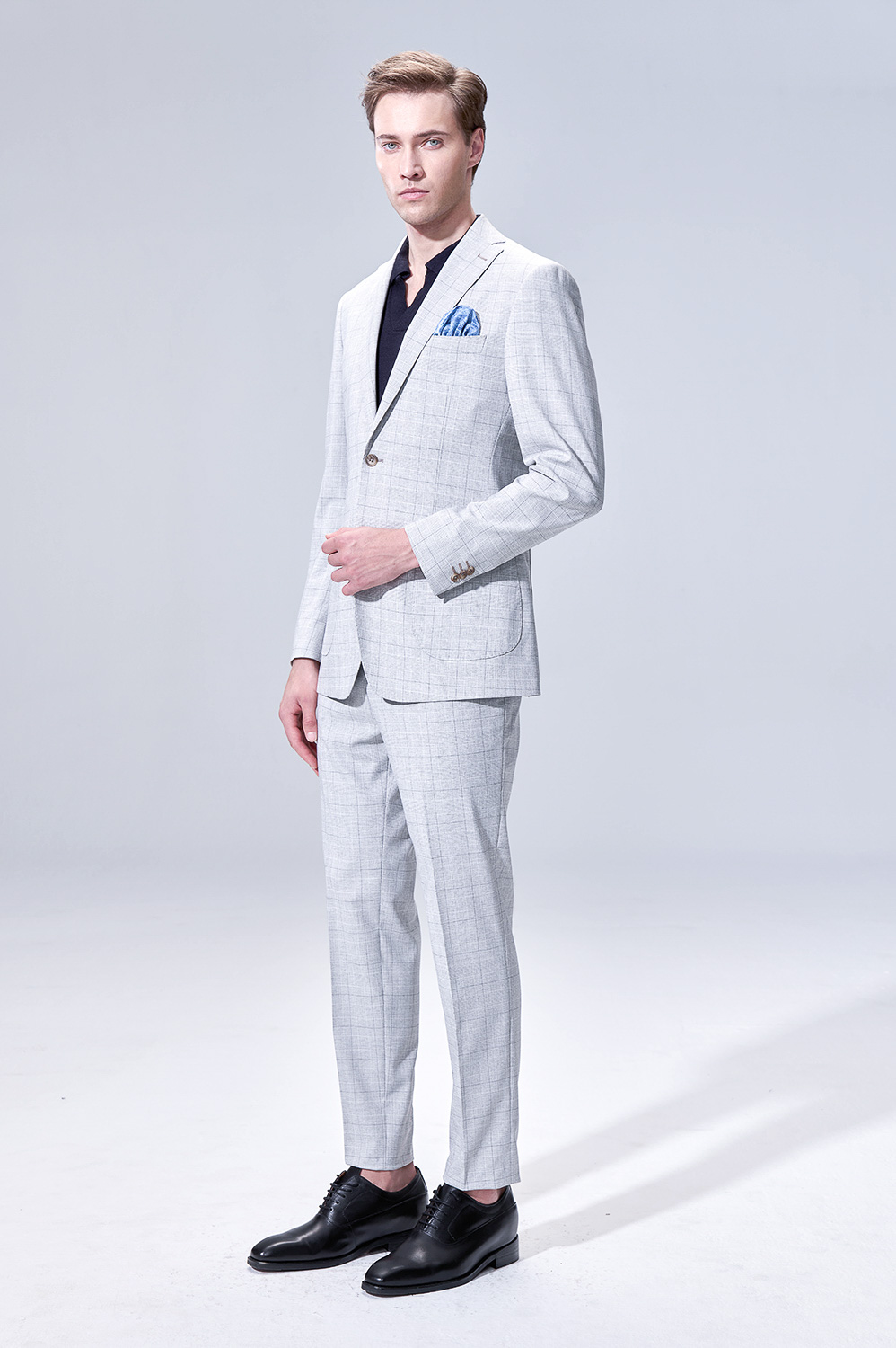 SST&C Light Grey Check Slim Trousers | 00012504004_2