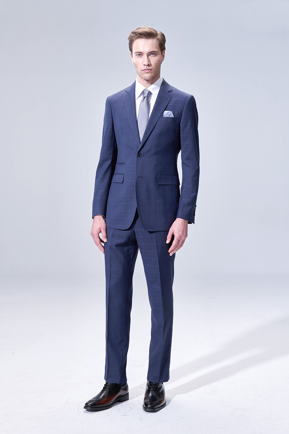 SST&C Midnight Blue Check Slim Trousers | 00012504008_0