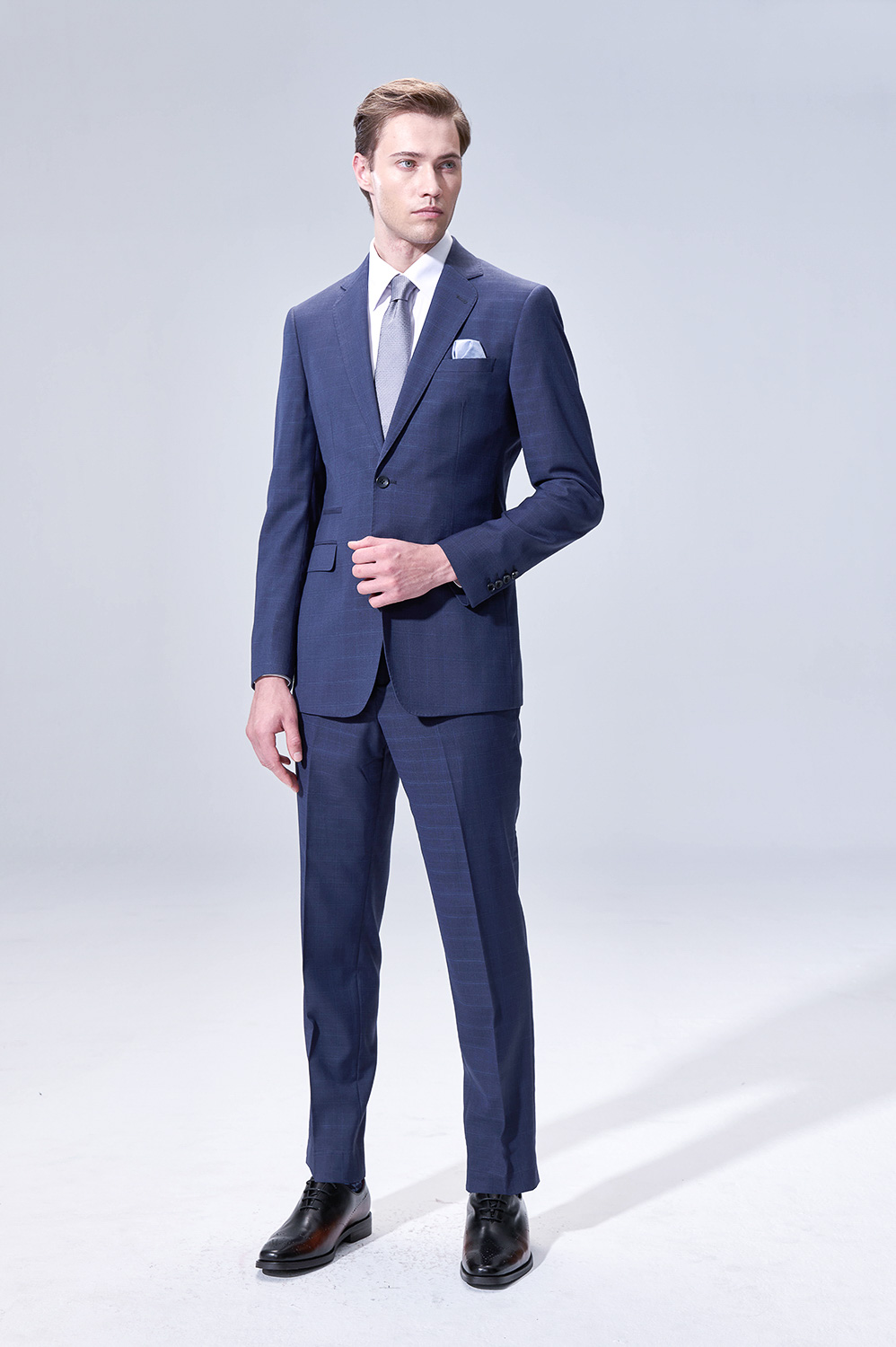 SST&C Midnight Blue Check Slim Trousers | 00012504008_1