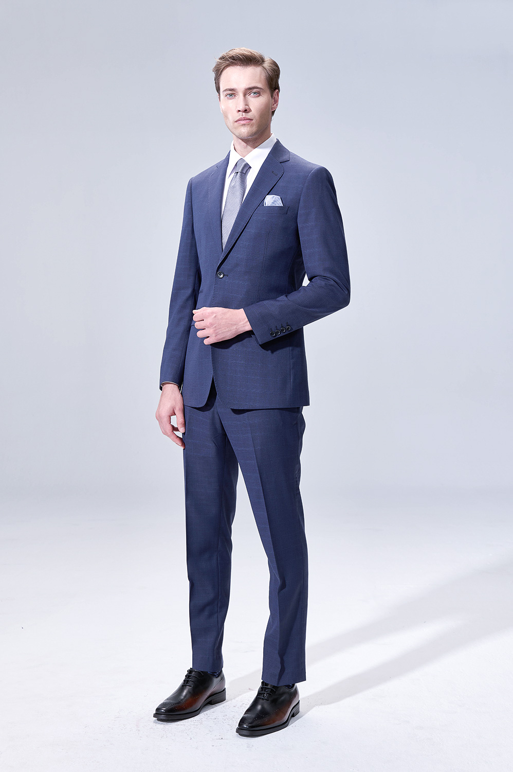 SST&C Midnight Blue Check Slim Trousers | 00012504008_2