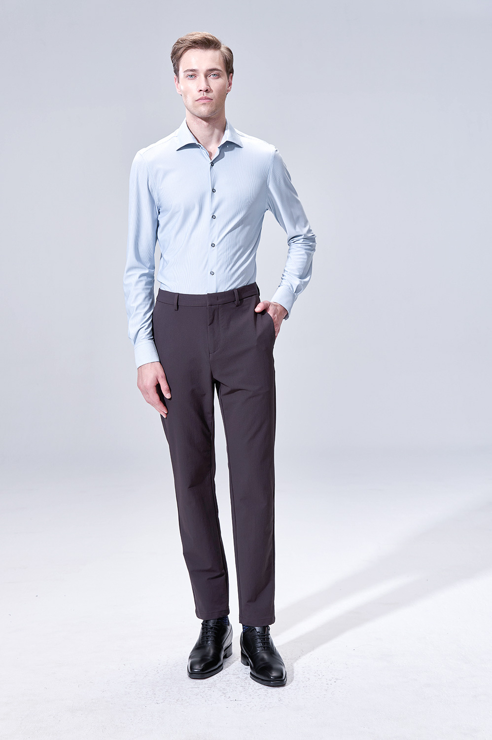 SST&C Gray-Blue Stripes Slim Fit Shirt | 00062504009_2