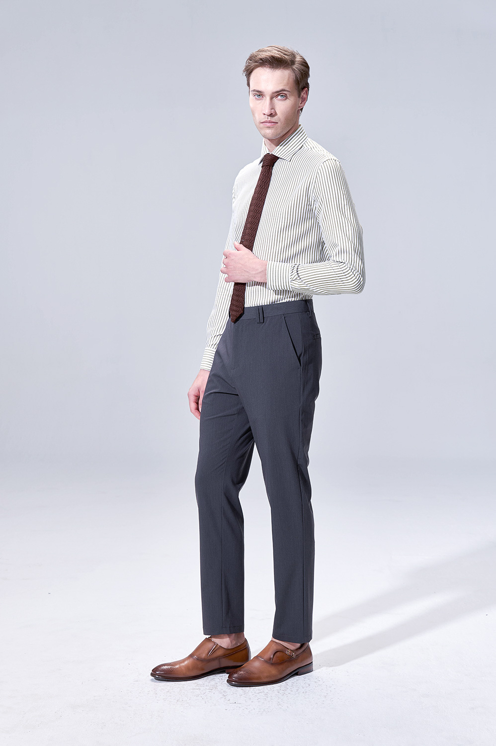 SST&C Olive Striped Pattern Slim Fit Shirt | 00062504011_2