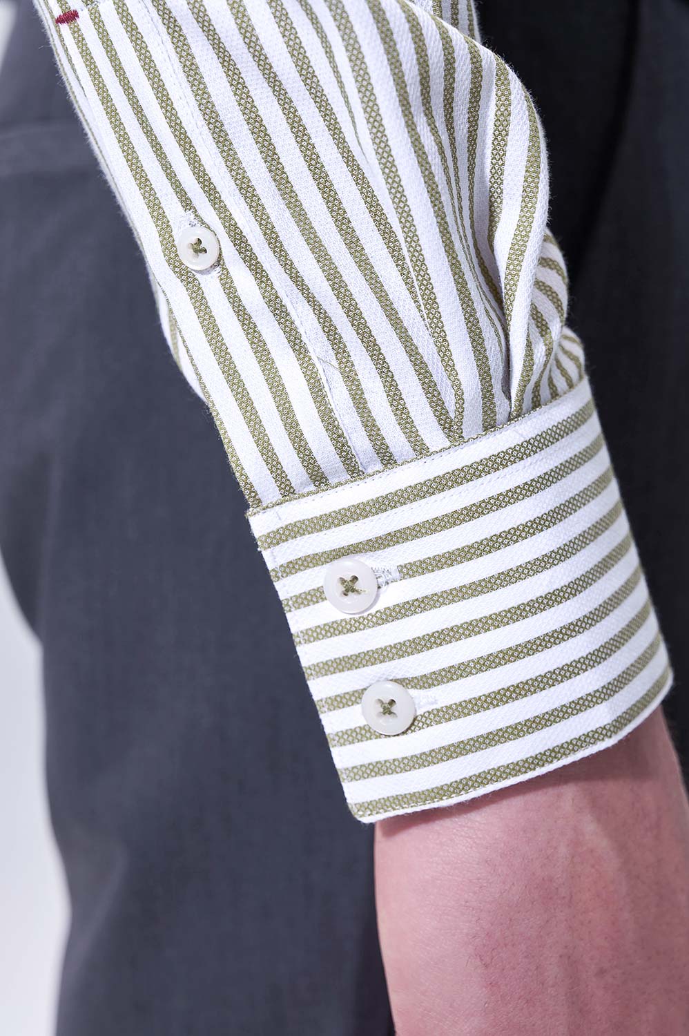 SST&C Olive Striped Pattern Slim Fit Shirt | 00062504011_3