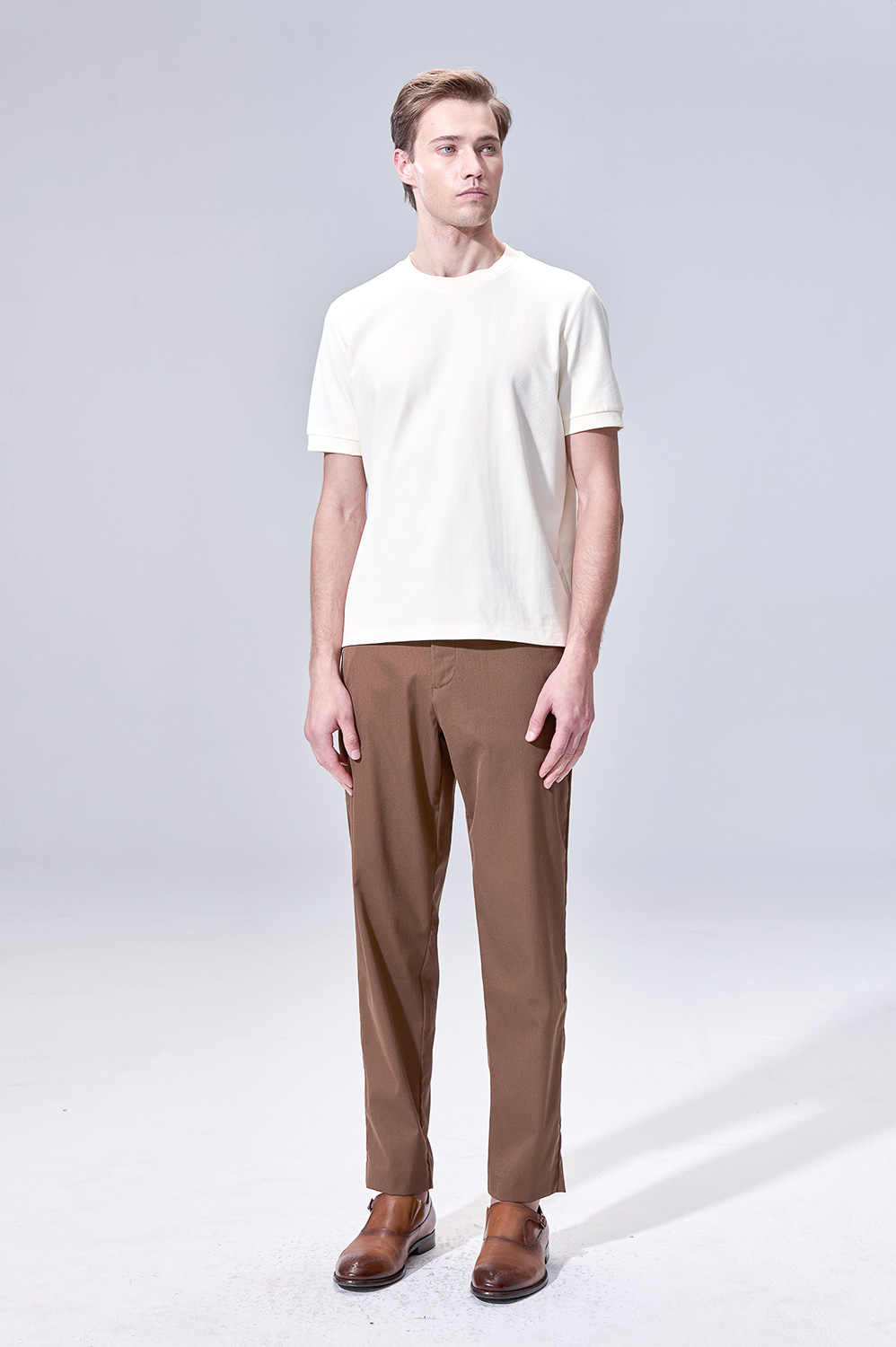 SST&C Off-white Cool Sensation Vertical Stripe High-neck T-shirt | 00212504001_0