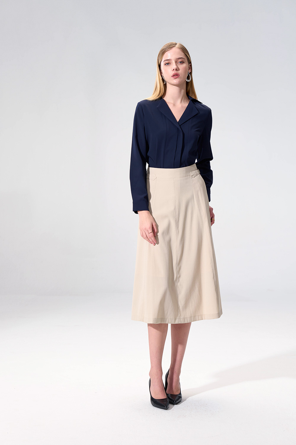 SST&C Navy Blazer Collar Long Sleeve Top | 01082504006_0