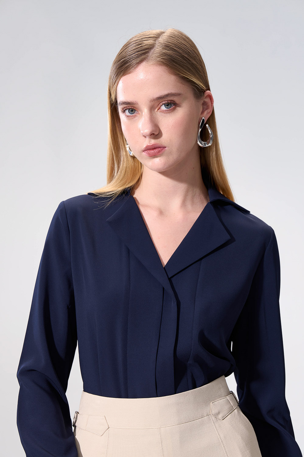 SST&C Navy Blazer Collar Long Sleeve Top | 01082504006_2