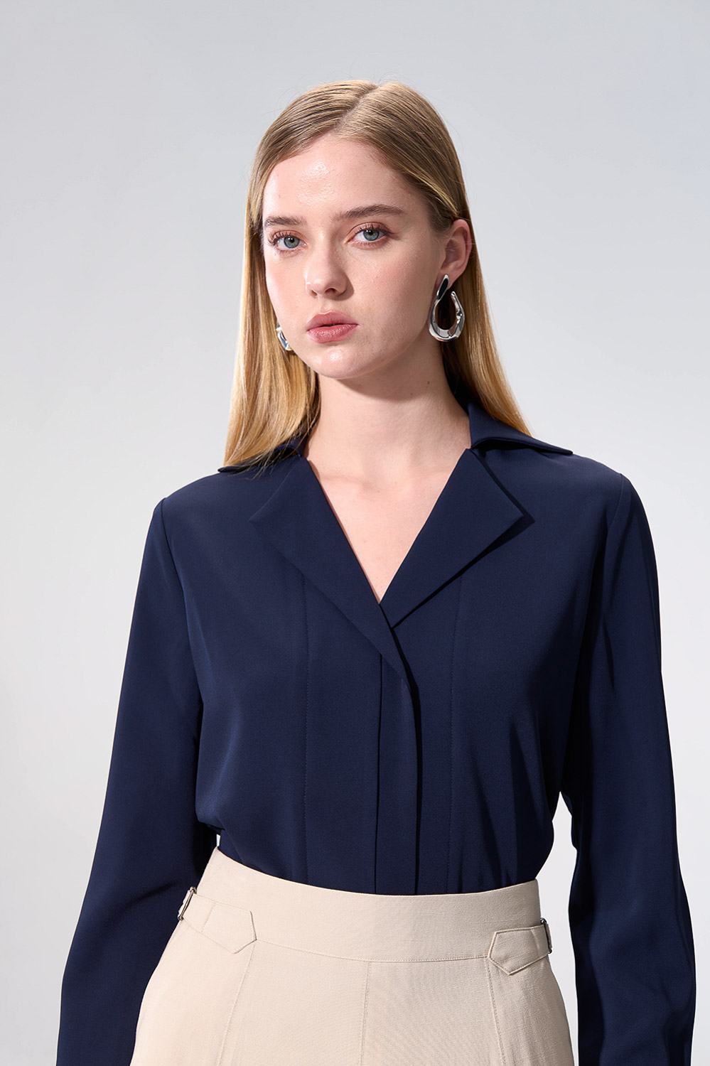 SST&C Navy Blazer Collar Long Sleeve Top | 01082504006_3