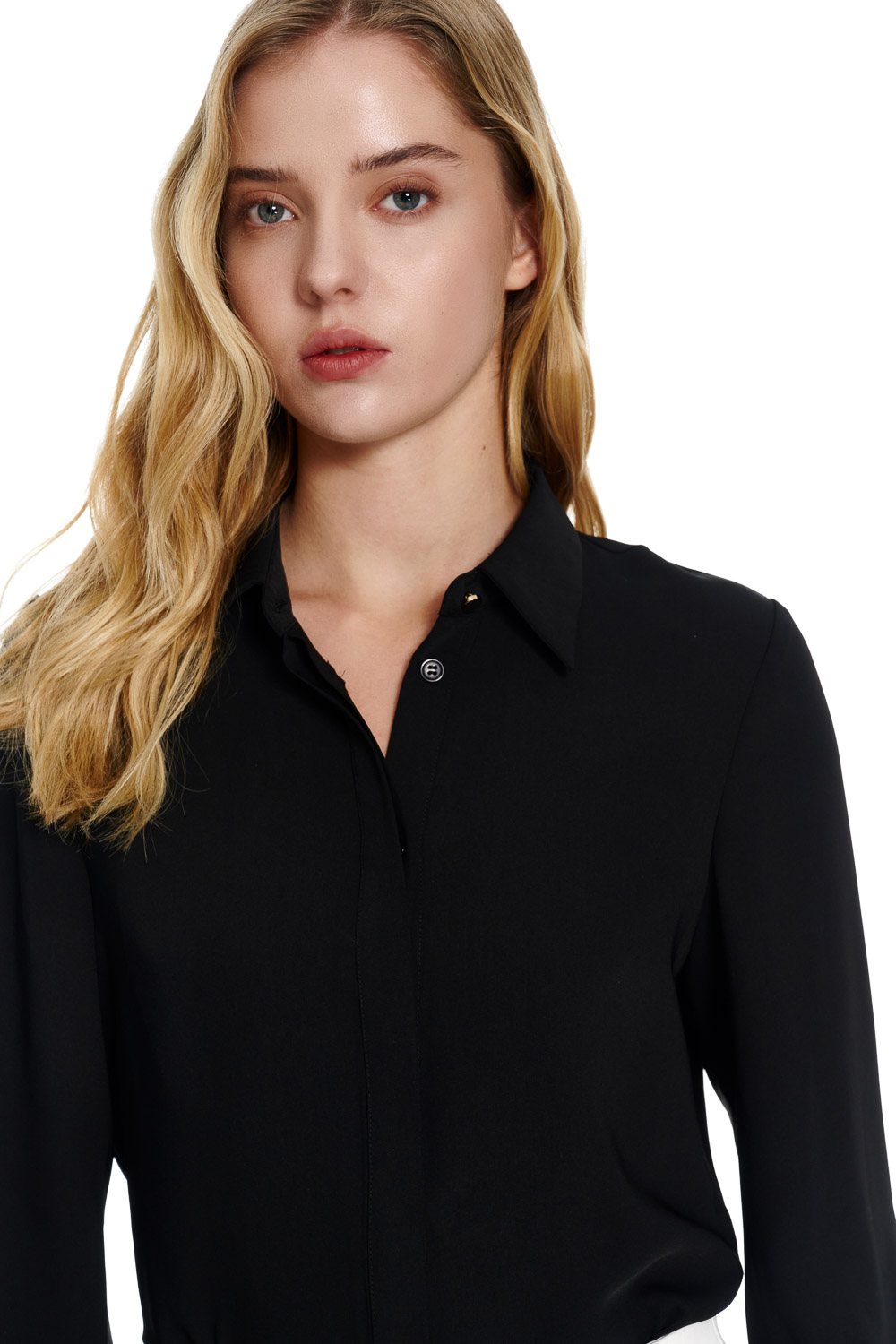 SST&C Black Pleated Cuffs Long Sleeve Top | 01082504007_0