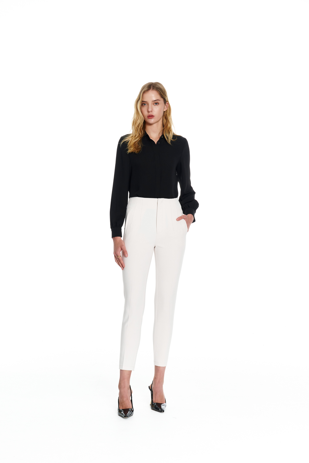 SST&C Black Pleated Cuffs Long Sleeve Top | 01082504007_3