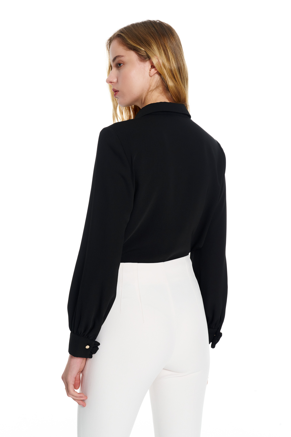 SST&C Black Pleated Cuffs Long Sleeve Top | 01082504007_4