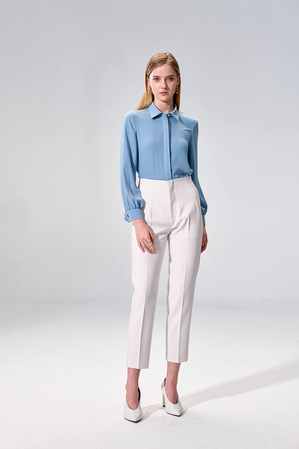 SST&C Sky Blue Pleated Cuffs Long Sleeve Top | 01082504008_0