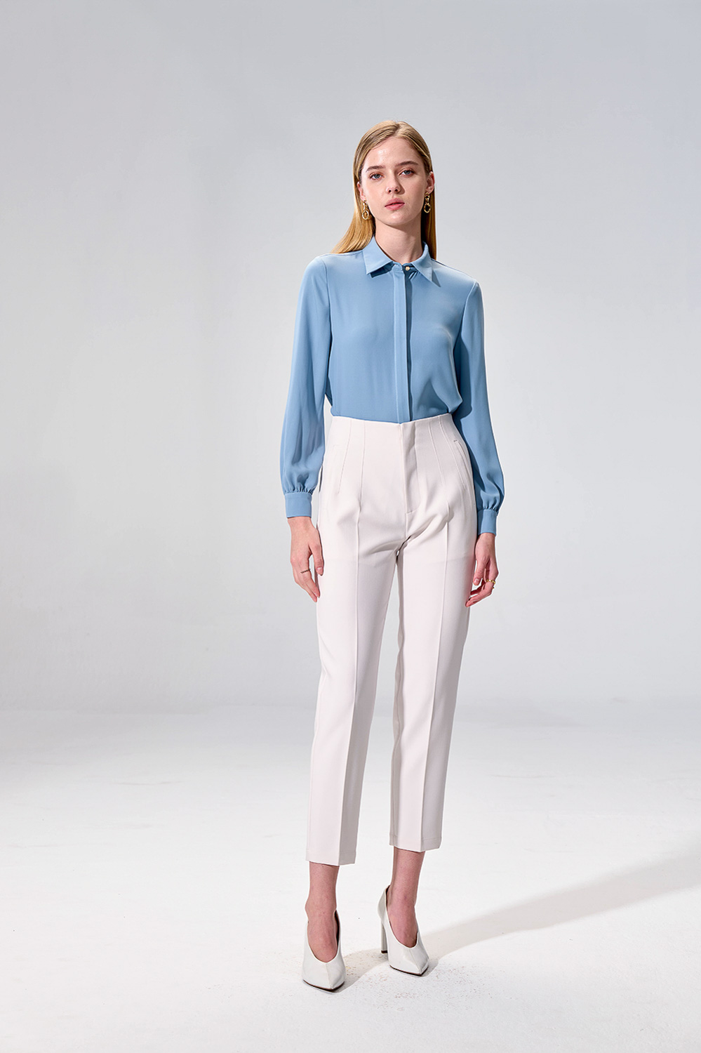 SST&C Sky Blue Pleated Cuffs Long Sleeve Top | 01082504008_1